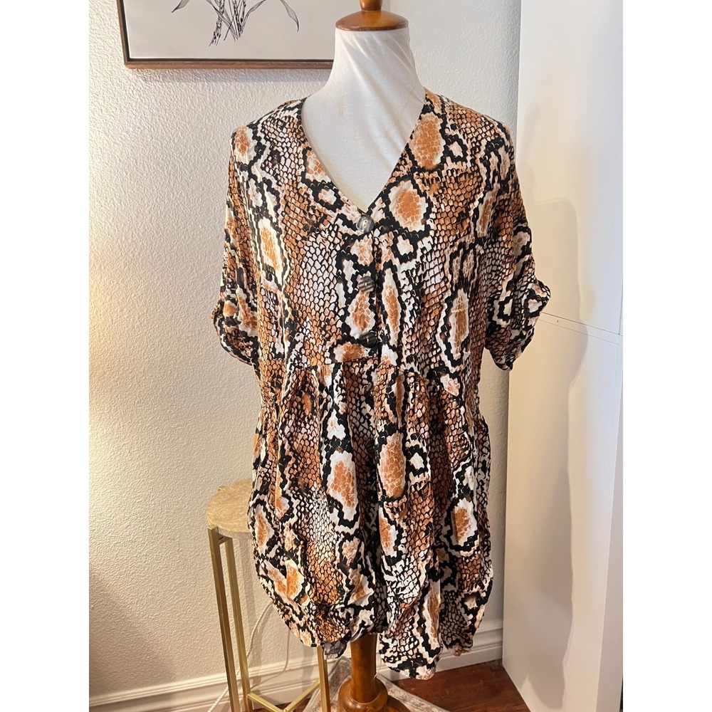 River Island Womens Snakeskin Tunic Dress sz‎ 12 Neutral Minimalist Travel Vacay